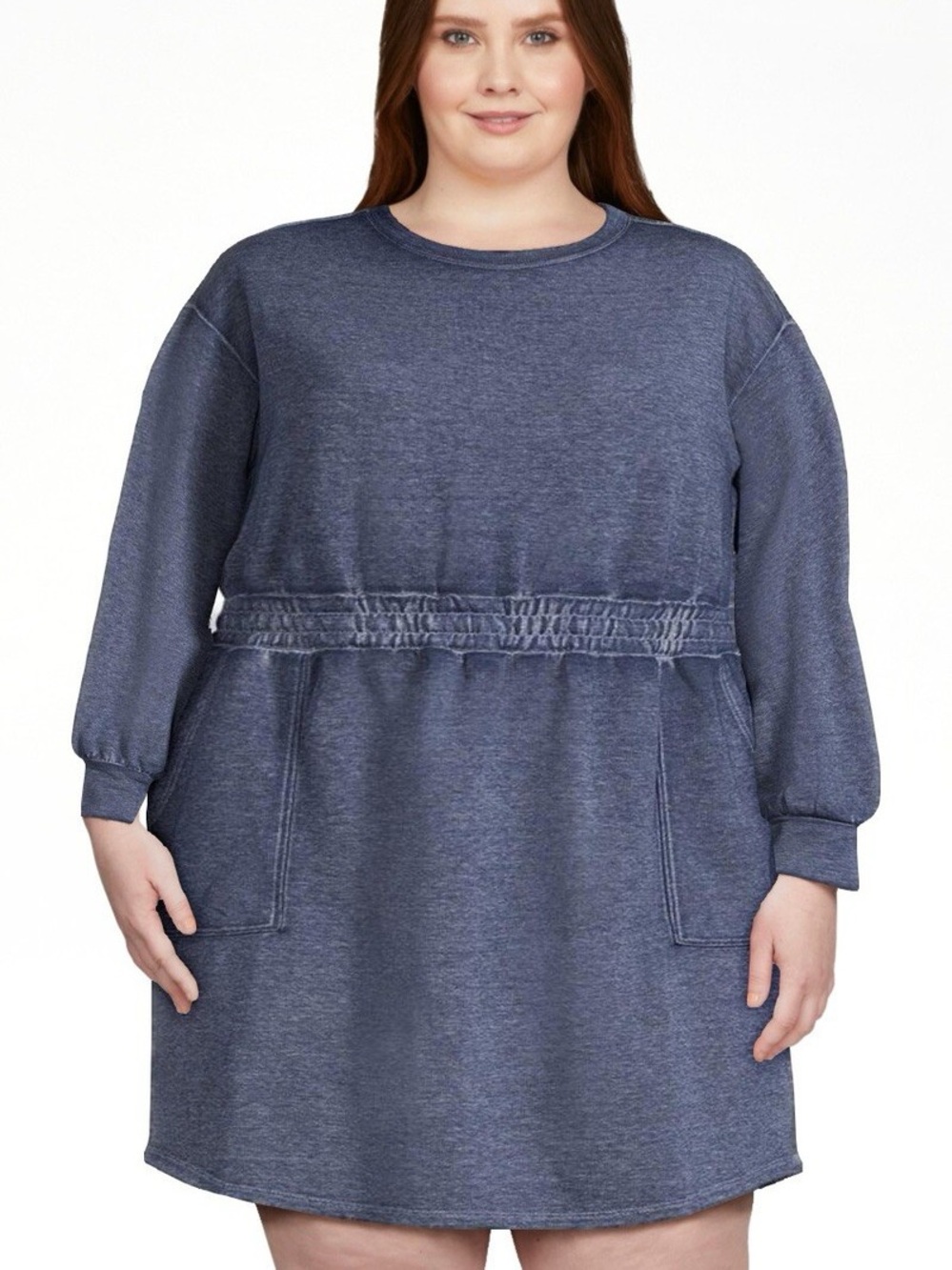 Time and Tru Women Plus XXL (20) Dark Navy Wash Long Sleeve Sweatshirt Dress NWT